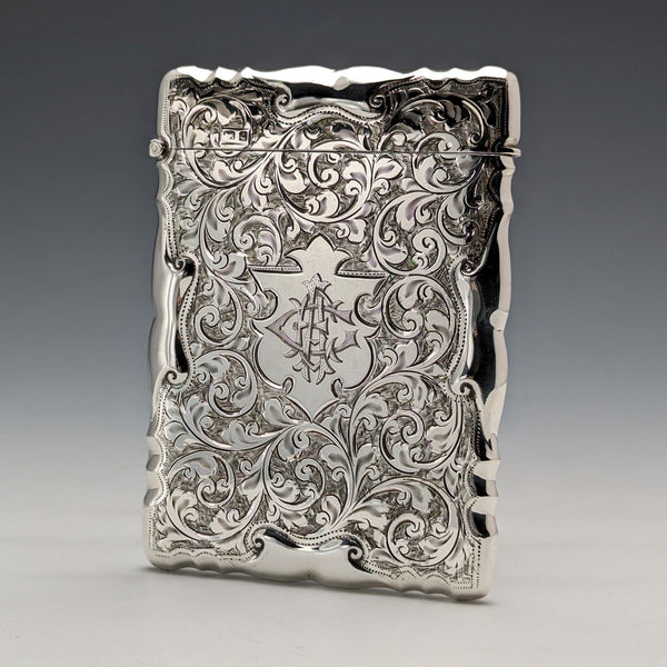 1903 British antique sterling silver large card case, 87g, William Bruford and Sons