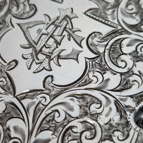 1903 British antique sterling silver large card case, 87g, William Bruford and Sons