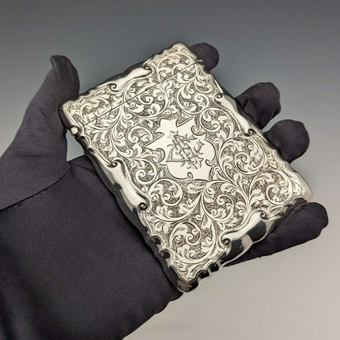 1903 British antique sterling silver large card case, 87g, William Bruford and Sons