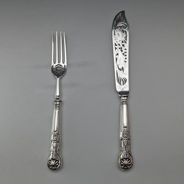 1836 British Antique Pure Silver Handle Fish Cutlery Pair Elkington