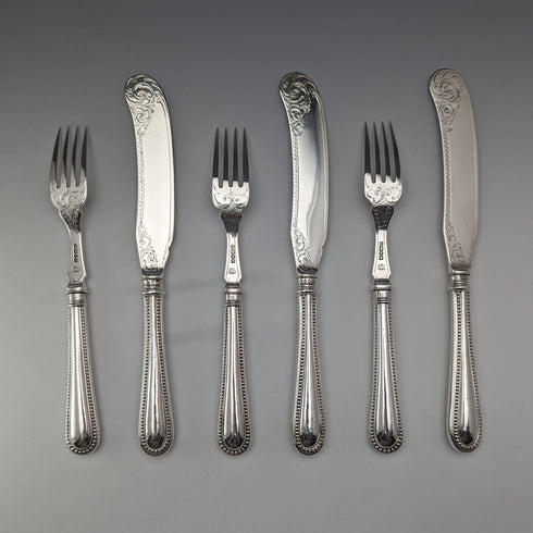 19世紀後半 英国アンティーク 総純銀製 フィッシュカトラリー 3ペア John Gilbert