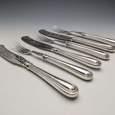 Late 19th Century British Antique All Sterling Silver Fish Cutlery 3 Pairs by John Gilbert