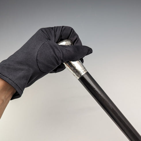 1922年 英国アンティーク 紳士用ステッキ 彫刻純銀 丸ハンドル ブラックシャフト 90cm TD