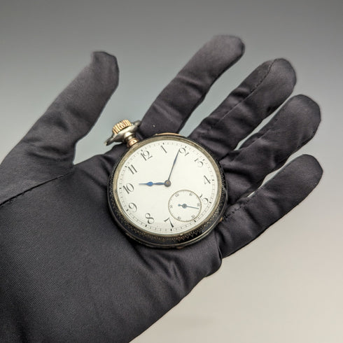 Antique Longines pocket watch from around 1890, silver side, fine Niello case, in good working order