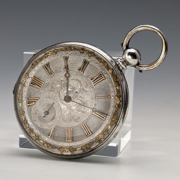Circa 1880 Antique Bauer Decorative Dial Winding Pocket Watch Silver Side Diameter 44mm Working Condition