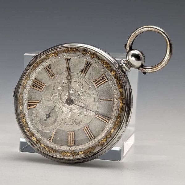 約 1880 年古董 Bauer 裝飾錶盤鑰匙風懷錶銀色側徑 44 毫米工作物品帶理由