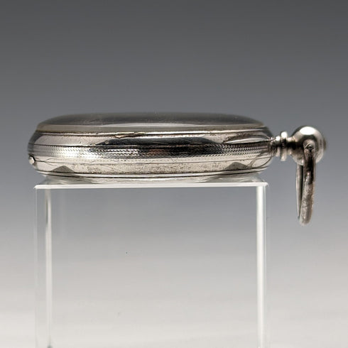 1880年頃 アンティーク Bauer 装飾ダイヤル 鍵巻き 懐中時計 銀側 直径44mm 稼働品 訳あり