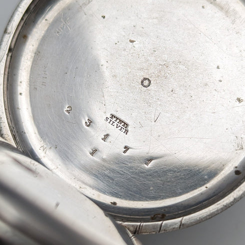 1880年頃 アンティーク Bauer 装飾ダイヤル 鍵巻き 懐中時計 銀側 直径44mm 稼働品 訳あり