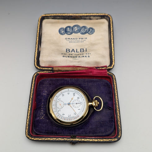 Circa 1920 Antique Omega Chronograph Pocket Watch, 18K Solid Gold Case, in good working order