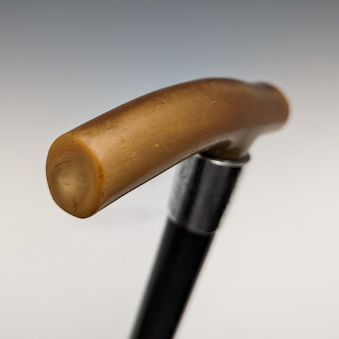 アンティーク 紳士用ステッキ ホーン クラッチハンドル ブラックシャフト 純銀装飾 90cm