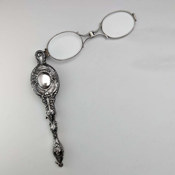American antique sterling silver detailed decorative portable folding glasses Roniet