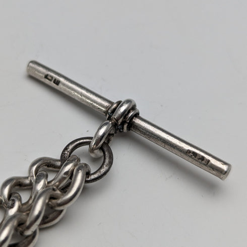 Circa 1900 British antique sterling silver Albert chain, 52g, sterling silver medal fob