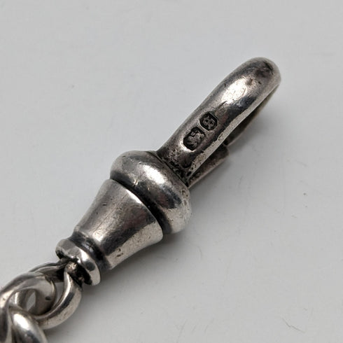 Circa 1900 British antique sterling silver Albert chain, 52g, sterling silver medal fob