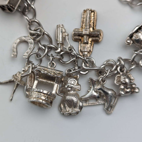 1983 British vintage sterling silver charm bracelet, 53g