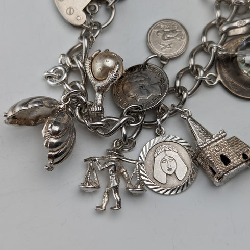 1970年代 英国ヴィンテージ 純銀製 チャームブレスレット 60g