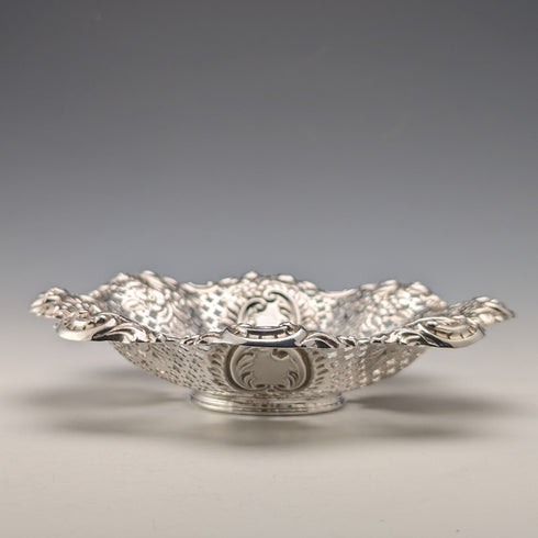 1895 British antique sterling silver floral dish, 111g, James Dixon & Sons