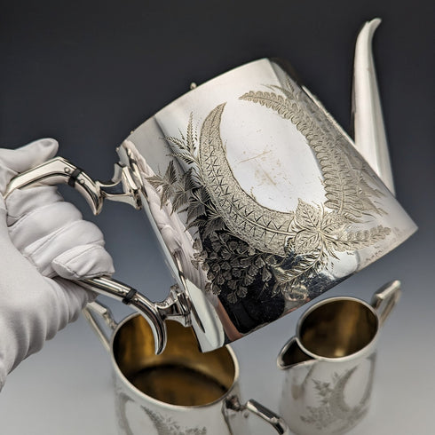 1900年頃 英国アンティーク シルバープレート製 ティーセット 3点セット