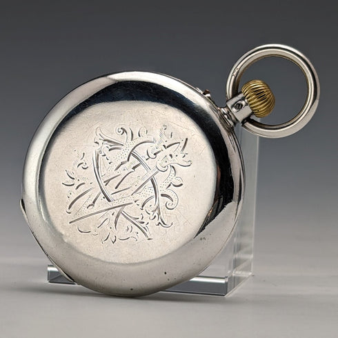 Circa 1893 Antique Stauffer & Co. Pocket Watch, Silver Side Half Hunter, in good working order