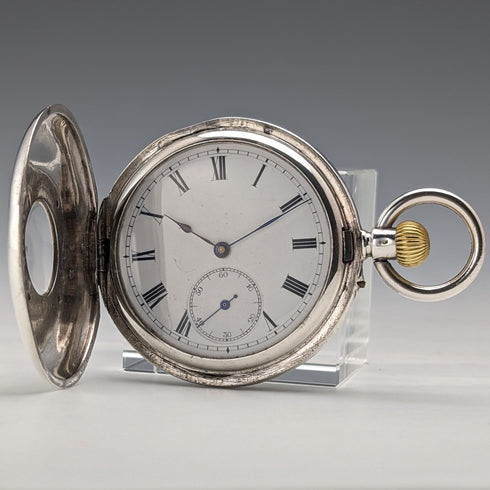 Circa 1893 Antique Stauffer & Co. Pocket Watch, Silver Side Half Hunter, in good working order