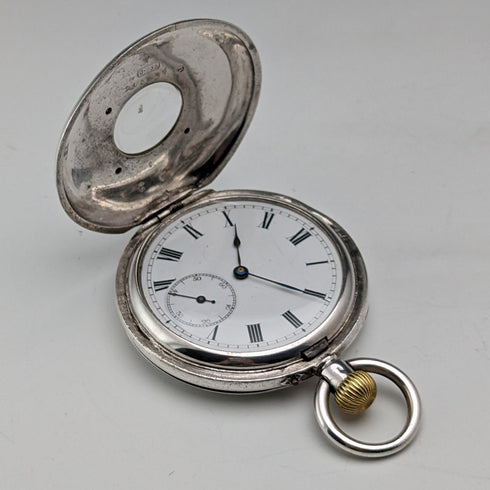 Circa 1893 Antique Stauffer & Co. Pocket Watch, Silver Side Half Hunter, in good working order