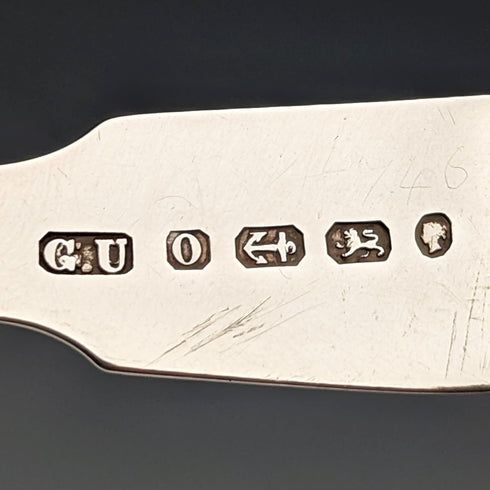 1863 British antique sterling silver tea caddy spoon George Unite