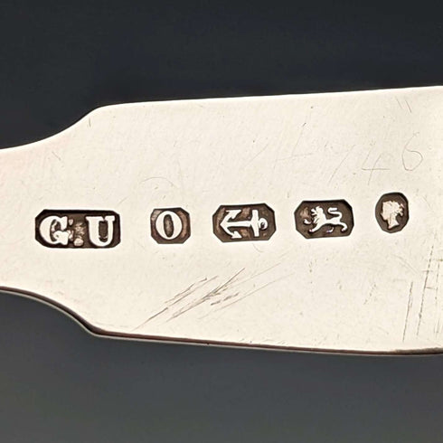 1863 British antique sterling silver tea caddy spoon George Unite