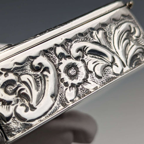 1897 British antique sterling silver square box 60g George Nathan & Ridley Hayes
