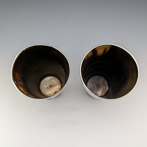 Pair of antique British horn beaker cups from around 1900