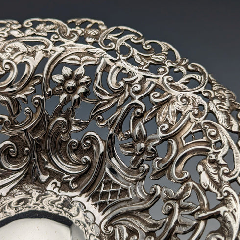 1892年 英国アンティーク 純銀製 ピアス装飾 バスケット 可動ハンドル 272g L Spiers