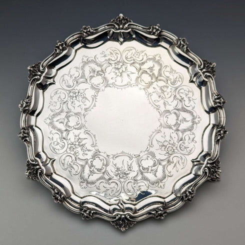 1846 年英國古董純銀 Salva 卡托盤直徑 23 公分 396 克 George Frederick Pinnell