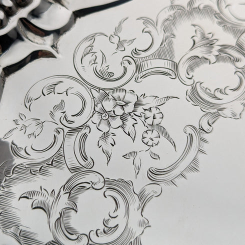 1846 British antique sterling silver Salva card tray, diameter 23cm, 396g, George Frederick Pinnell