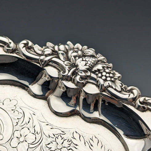 1829年 英国アンティーク 純銀製サルヴァ カードトレイ 直径25cm 560g John&William Barnard