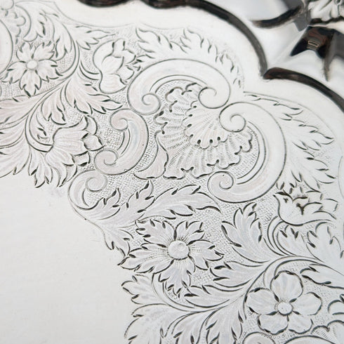 1829年 英国アンティーク 純銀製サルヴァ カードトレイ 直径25cm 560g John&William Barnard