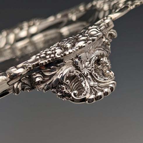 1829年 英国アンティーク 純銀製サルヴァ カードトレイ 直径25cm 560g John&William Barnard