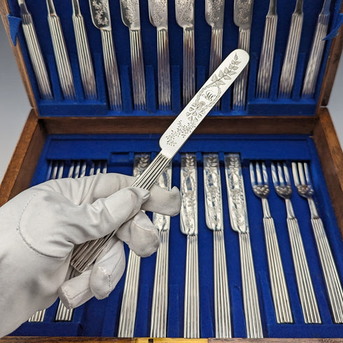 1880年 英国アンティーク シルバープレート製 デザートカトラリー 12ペアセット Martin&Hall 木箱入り