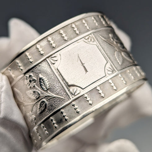 Vintage British silver plated napkin rings, set of 6, in paper box