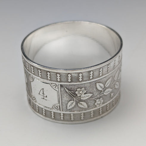 Vintage British silver plated napkin rings, set of 6, in paper box