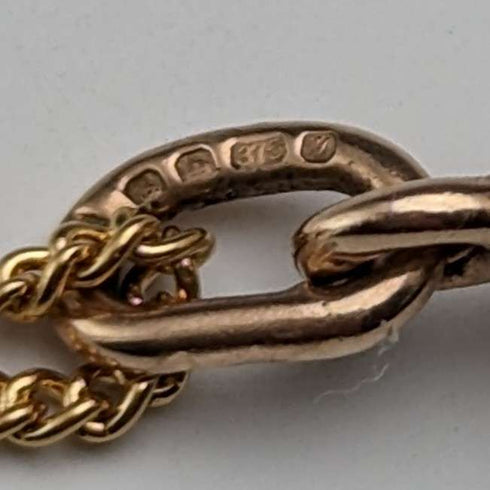 Early 20th Century British Antique 9ct Gold & Red Stone Fob Necklace
