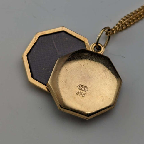 British vintage 9ct gold octagon locket pendant necklace