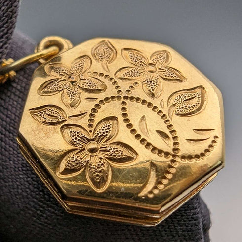 British vintage 9ct gold octagon locket pendant necklace