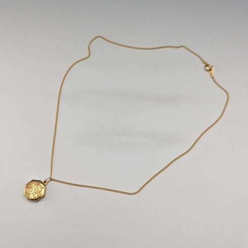 British vintage 9ct gold octagon locket pendant necklace