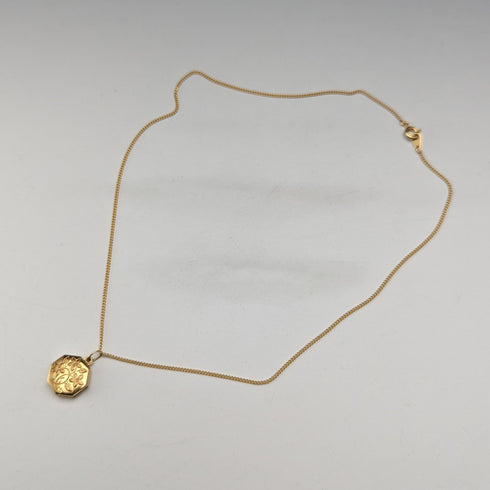 英国ヴィンテージ 9ctゴールド オクタゴン型ロケットペンダント ネックレス