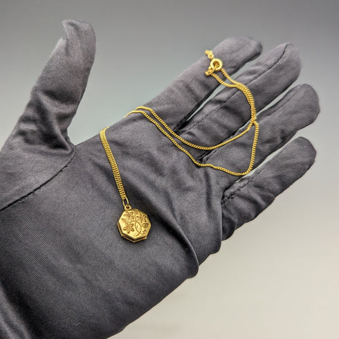 英国ヴィンテージ 9ctゴールド オクタゴン型ロケットペンダント ネックレス