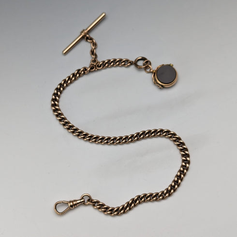 Antique British Gold-Plated Albert Chain 9ct Gold Two-Tone Swivel Fob