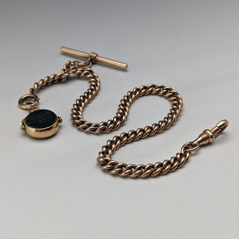 Antique British Gold-Plated Albert Chain 9ct Gold Two-Tone Swivel Fob