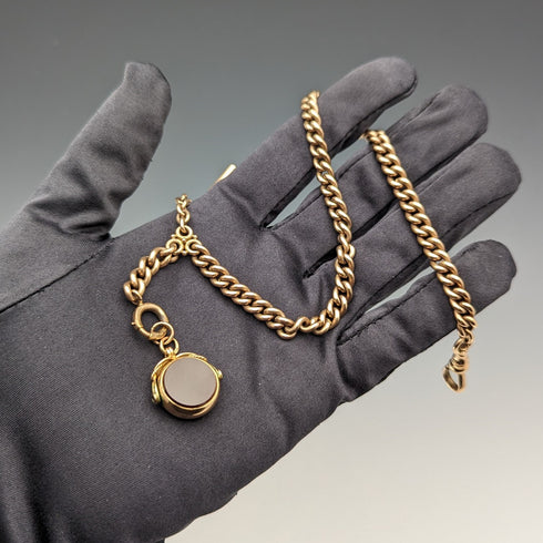 Antique British Gold-Plated Albert Chain 9ct Gold Two-Tone Swivel Fob