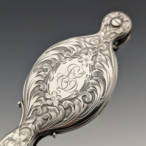 American antique sterling silver detailed portable folding glasses with chain