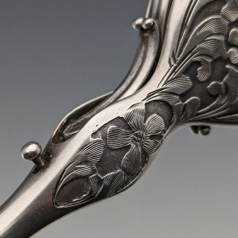 American antique sterling silver detailed portable folding glasses with chain