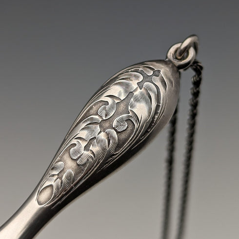 American antique sterling silver detailed portable folding glasses with chain