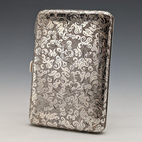 1893 British antique double-sided sterling silver card case with accordion pocket, 126g, Sampson Mordan